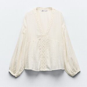 Zara Balloon Sleeve V-neck Blouse
